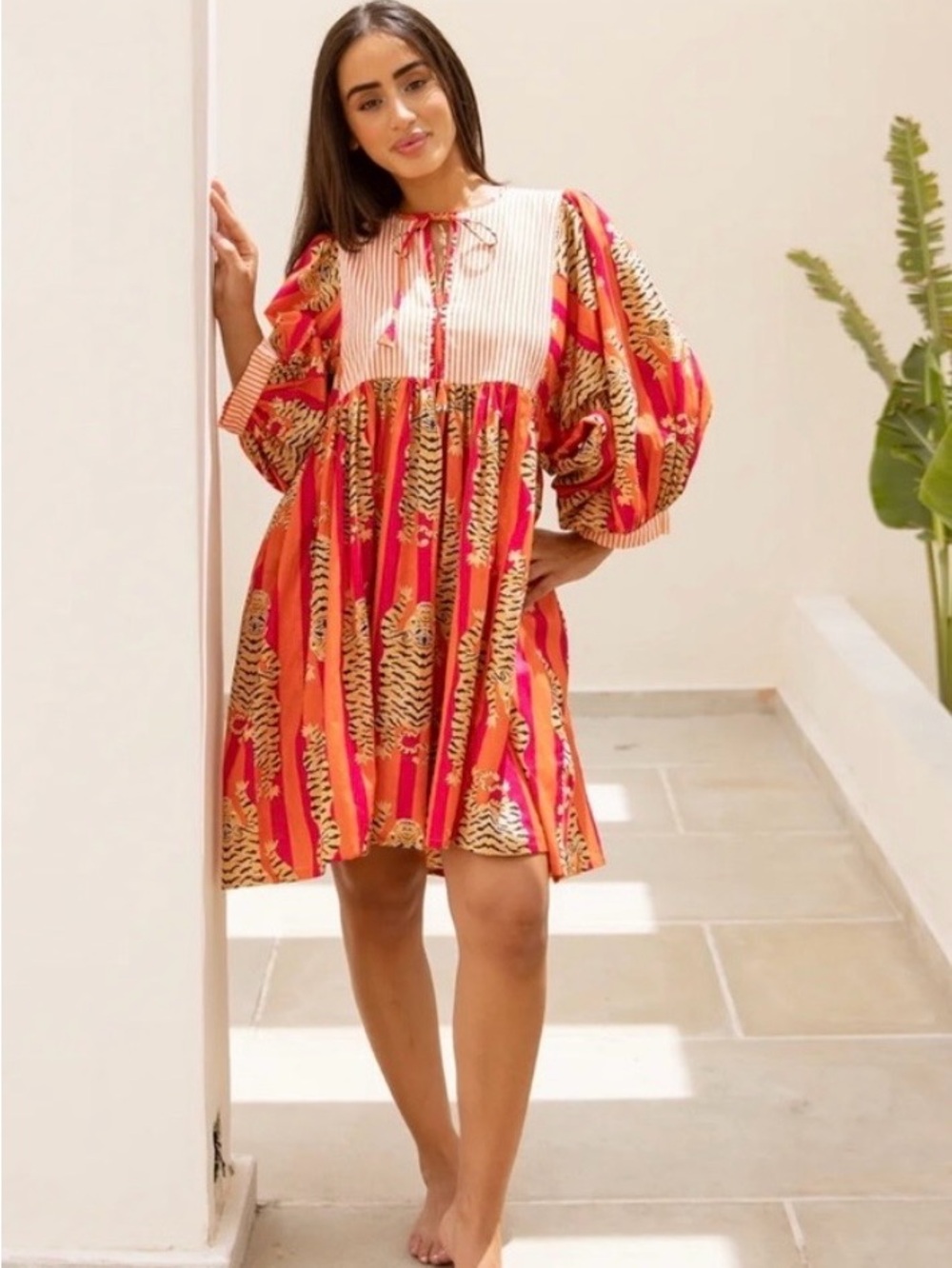 House of Sundar Tara Mini Dress Red Tigeress Sz S, EUC